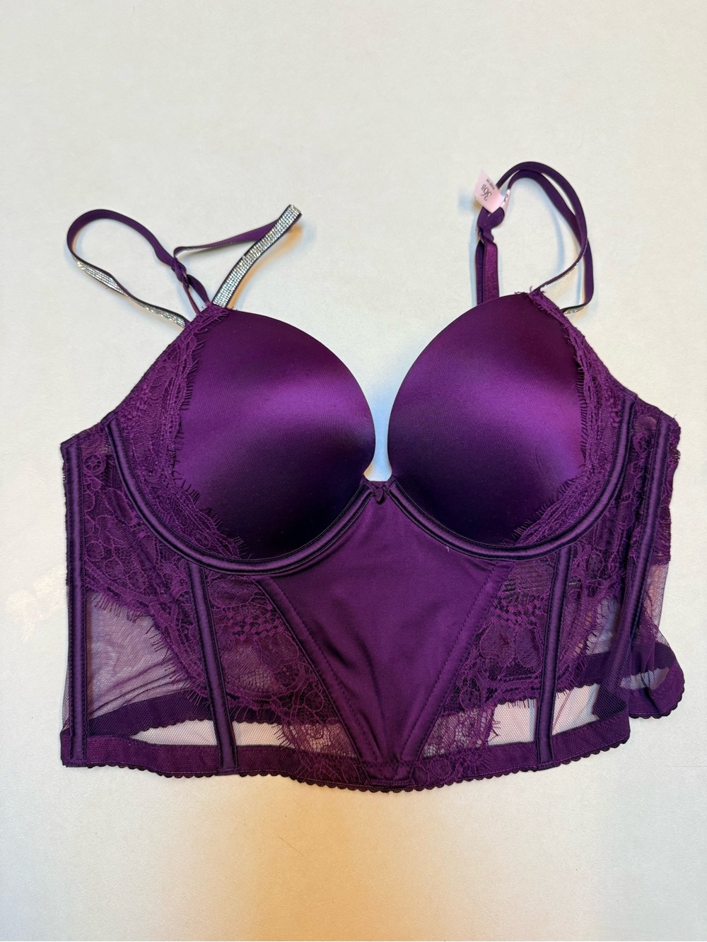 Victoria’s Secret 36B Plum Rhinestone Strap Longline Push-Up Bra NWT